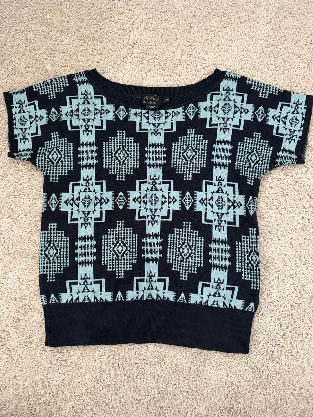 Pendleton Navy & Light Blue Aztec Knit Top - Girls